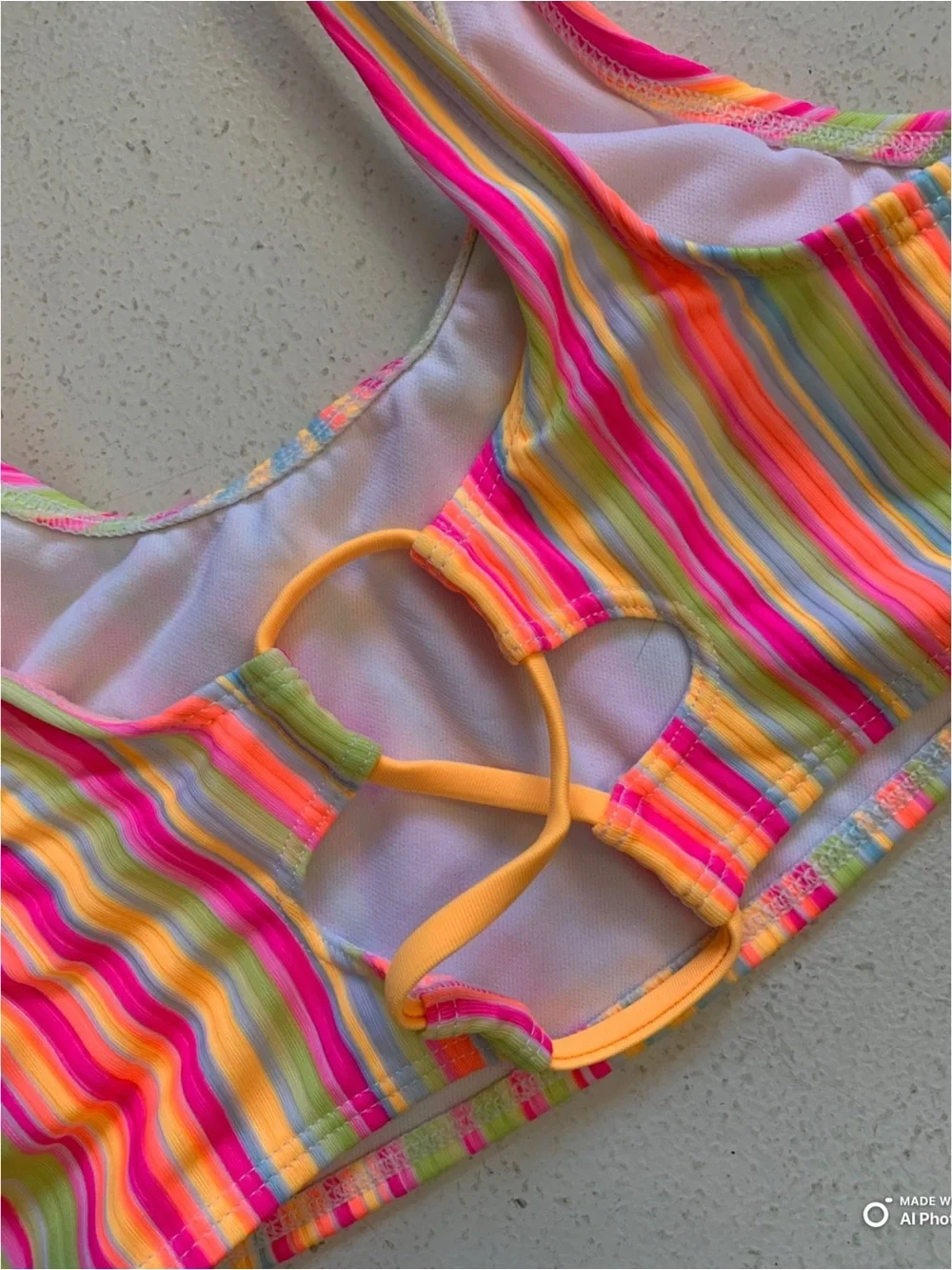 Art Class Girls Neon Pink Orange Stripe Bikini Set Swimsuit Size Large NWT